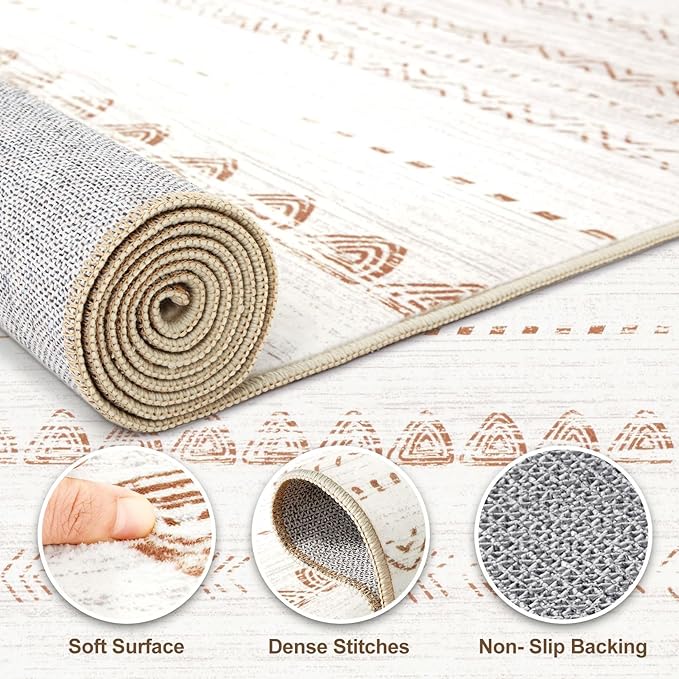 Nakagishi 8x10 Area Rugs Living Room: Thickened Washable Boho Large Neutral Soft Farmhouse Rug Stain Resistant Modern Moroccan Non-Slip Indoor Floor Carpet for Bedroom Nursery Kids Playroom Office