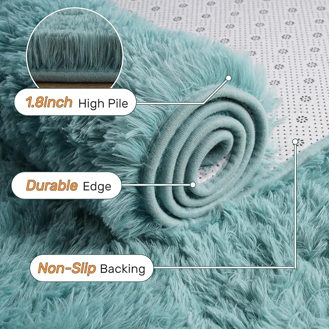 5x8 Rug for Living Room Teal Shag Area Rugs,Modern Plush Non-Slip Soft Carpets for Bedroom Kids Nursery Dorm Daycare Floor