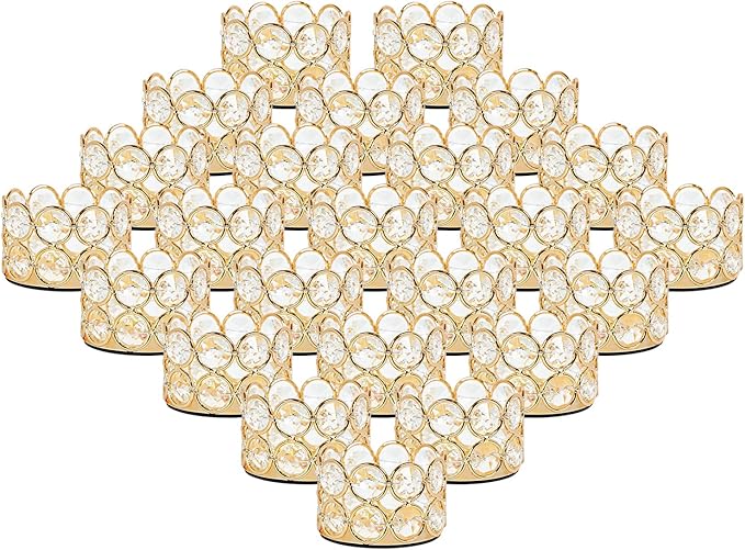 VINCIGANT Crystal Gold Votives Candle Holder Elegant Decorative Tealight Candle Holders for Weddings,Parties,Chirstmas,Gifts,Home Decor,Set of 24