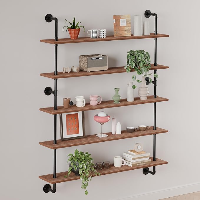 HDDFER Floating Shelves for Wall Living Room Shelves Bookshelf Industrial Pipe Shelving Shelf Real Wood Planks 36 inch Rustic Wall Shelves Hanging Bookshelves Farmhouse Kitchen Bar Shelving