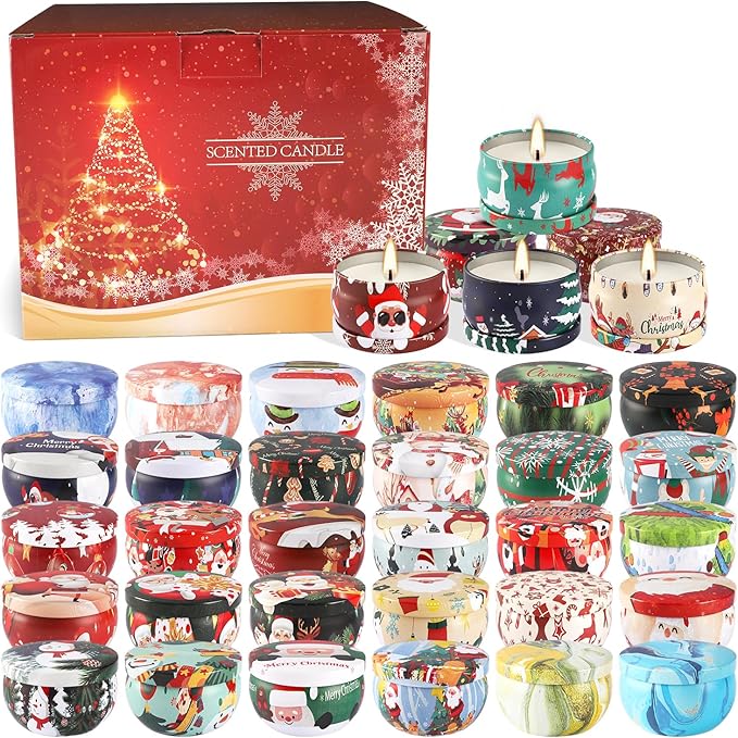 YOROXRG 36 Pack Christmas Scented Candles Gift Set 2.5oz Strong Fragrance jar Candles Natural Soy Wax Candles Portable Travel Tin Jar Candles Gifts for Home Scented Decoration Birthday Valentine'sDay