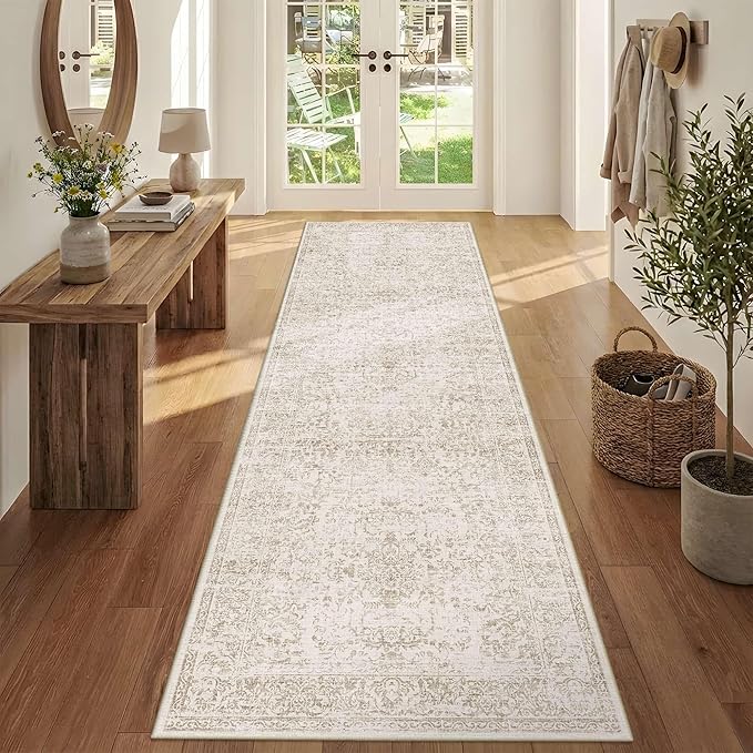 Rugxara 2'6" x 8' Hallway Runner Rug, Non Slip Boho Runner Rugs for Hallway, Kitchen, Entrance, Bathroom, Laundry Room, Soft Ultra-Thin Entryway Carpet, Throw Low Pile Retro Carpet, Brown