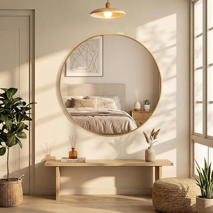 OLIXIS Gold Round Wall Mirror 20 Inch, Round Mirrors for Wall Decor, Circle Mirror for Bathroom, Entryway, Bedroom, Vanity
