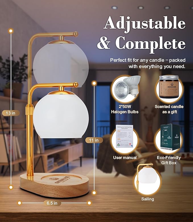 Modern Candle Warmer Lamp White Glass Minimalist Candle Warmer Lamp with Timer Adjustable Height Budget Friendly Wax Melter for Bedroom Living Room