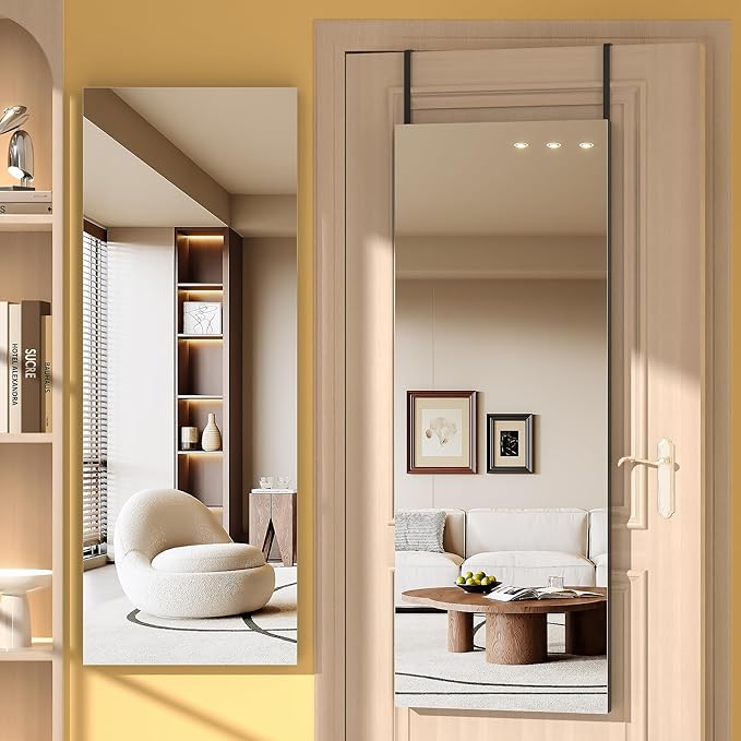 Hasipu Door Mirror Full Length, 47"x 15.8" Full Body Over The Door Hanging Wall Mounted Mirror for Bedroom, Living Room, Cloakroom, Square Black
