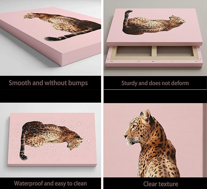 3Pcs Pink Trendy Leopard Print Canvas Wall Art,Fashion Cheetah Poster,Lucky 8-Ball Lip Bow Picture,Preppy Y2K Artwork Wall Decor for Bedroom Dorm Apartment.16x24in Framed
