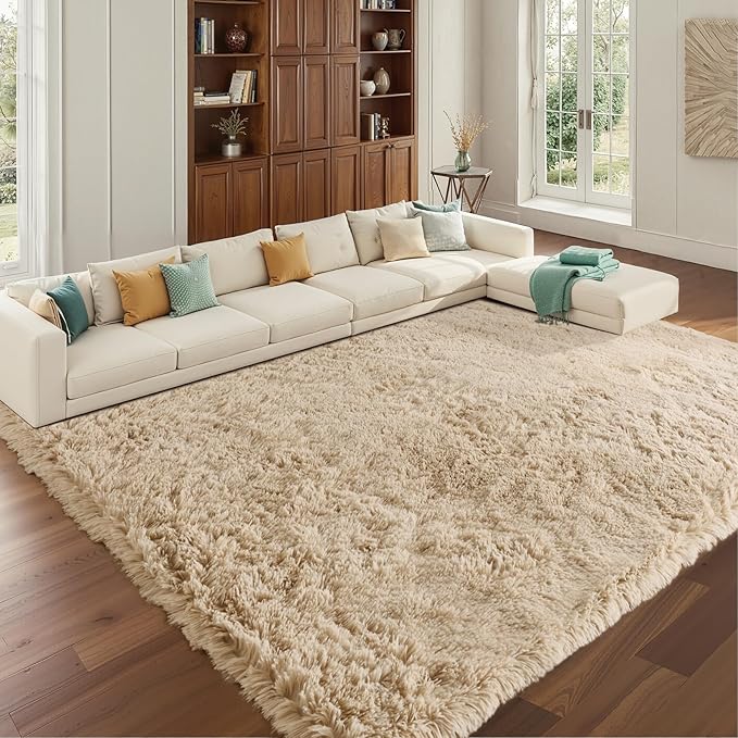 Fluffy Area Rugs for Bedroom - Soft Plush Shag Rug for Living Room Nursery Kids Room - Non Slip Fuzzy Shaggy Floor Carpets for Girls Boys Play Room Dorm Decor (Beige, 9' x 12')