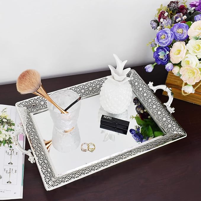 Decorative Glass Mirrored Tray Home Decor Vanity Tray for Dresser Make Up Jewelry Organizer Gold Perfume Tray Rectangle