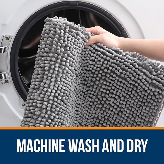 OLANLY Large Bathroom Rugs 45x27, Extra Soft Absorbent Chenille Bath Rugs, Rubber Backing Quick Dry, Machine Washable Bath Mats for Bathroom Floor, Tub and Shower, Home Decor Accessories, Grey