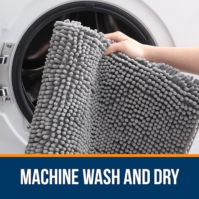 OLANLY Bathroom Runner Rugs 59x24, Extra Soft Absorbent Chenille Bath Rugs, Rubber Backing Quick Dry, Machine Washable Long Bath Mats for Bathroom Floor, Tub and Shower, Home Decor Accessories, Grey