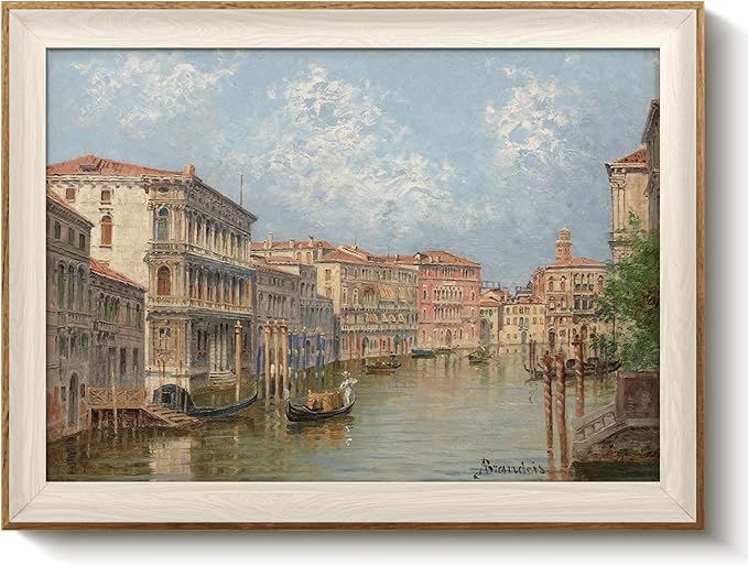 VIYYIEA Vintage Framed Wall Art for Living Room, Venice II Canvas Prints, Oil Painting Home Decor, Architecture Picture, Bathroom Wall Decor Gifts for Friends or Family - 16L x 12W