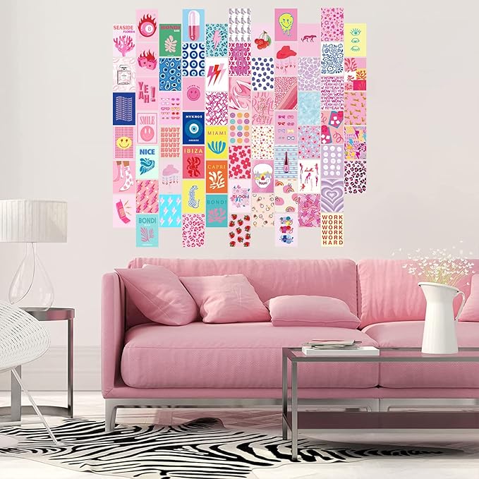 KBKBART 70pcs Preppy Room Decor, Aesthetic Pictures, Cute Trendy Pink Photo Collage Kit 4"x6" Hot Pink Preppy Wall Art Posters/Things for Teen Girls Bedroom Dorm