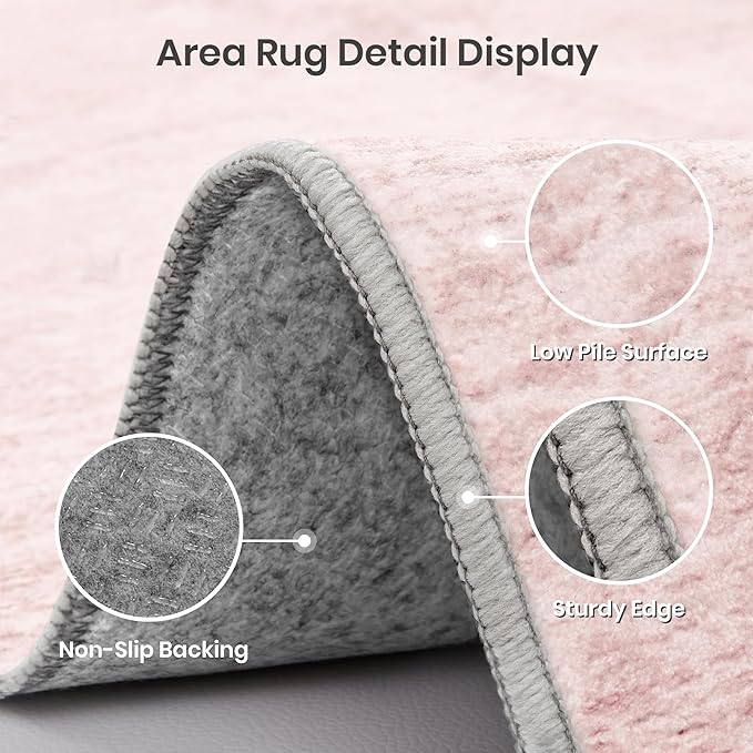 Valenrug Washable Rugs 5x7 - Non Slip 5x7 Area Rugs for Living Room, Stain Resistant Area Rugs for Bedroom, Foldable Machine Washable Area Rug(5'x7', Light Pink)