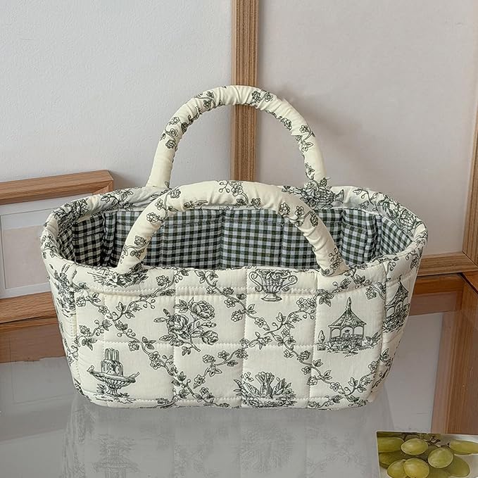3Pcs Mini Fabric Storage Baskets – Decorative Small Floral Organizer Boxes with Soft Handles, Holds Cosmetics, Jewelry, Socks