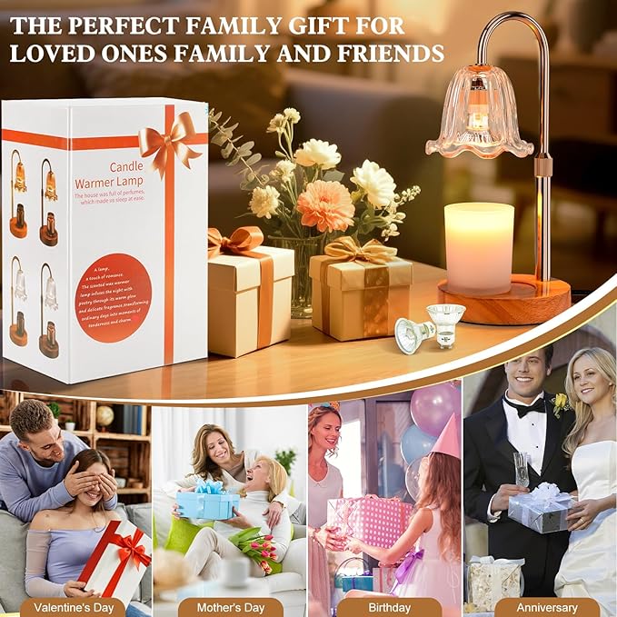 Candle Warmer Lamp Electric: Timer Dimmer Candles Warming Jar Light - Height Adjustable Dimmable Warmers Lamps - Flower No Flame Lamps with Heat Warm Melt Wax - Home Bedroom Decor Table Light