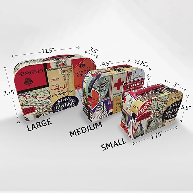 wald imports - Set of 3 Paperboard Suitcases -Decorative Storage Boxes - Suitcase Set for Decoration, Storage, and More (Parisian Adorned)