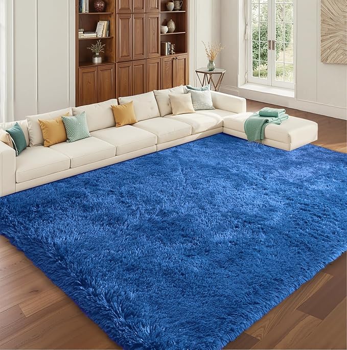 Fluffy Area Rugs for Bedroom - Soft Plush Shag Rug for Living Room Nursery Kids Room - Non Slip Fuzzy Shaggy Floor Carpets for Girls Boys Play Room Dorm Decor (Blue, 8' x 10')