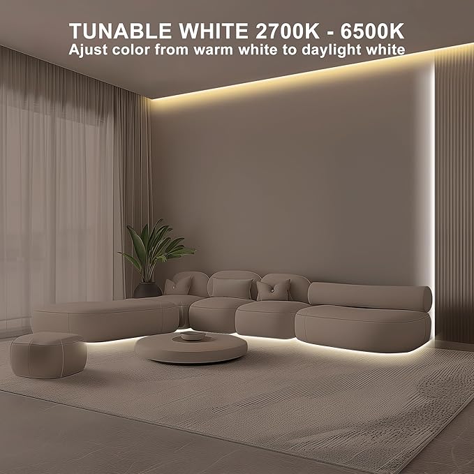 Tatazone 6.56ft Tunable White COB Led Strip Light with RF Remote, CRI93+ Dimmable CCT 2700K-6500K COB Led Tape Lights, Adhesive High Density Dual Color Led Light Strip for Bedroom, Kitchen, Cabinet