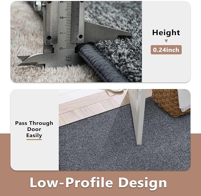 FinRèc 2x8 Washable Runner Rugs for Kitchen Hallway Bedroom, Low Pile Thin Rug Solid Color, Non-Slip Carpet Indoor for Home Decor (Grey)