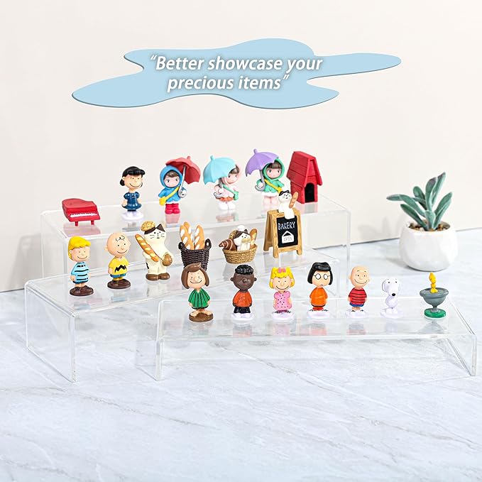 Yieach Large Clear Acrylic Risers Display Stands,3 Pcs Rectangular Display Risers for Funko Pop,Figures,Food,Showcase Collectibles Display Shelf,Retail Desktop Risers Display Stand and Decoration