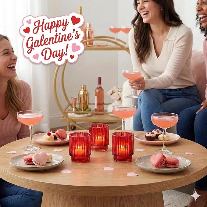 Kate Aspen Vintage Ribbed Red Glass Candle Holders Set of 6 - Votive & Tealight Candle Holder Decor for Holiday Table Decor, Christmas Dining Tablescape, Fall & Boho Home Accents (27206RD)