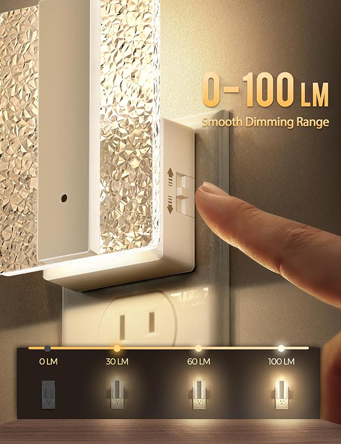 DORESshop LED Night Lights Plug Into Wall, [2 Pack] Mordern Night Light with Dusk-to-Dawn Sensor, Dimmable Nightlights, Adjustable Brightness Night-Lights for Bathroom, Hallway, Bedroom,Stairway