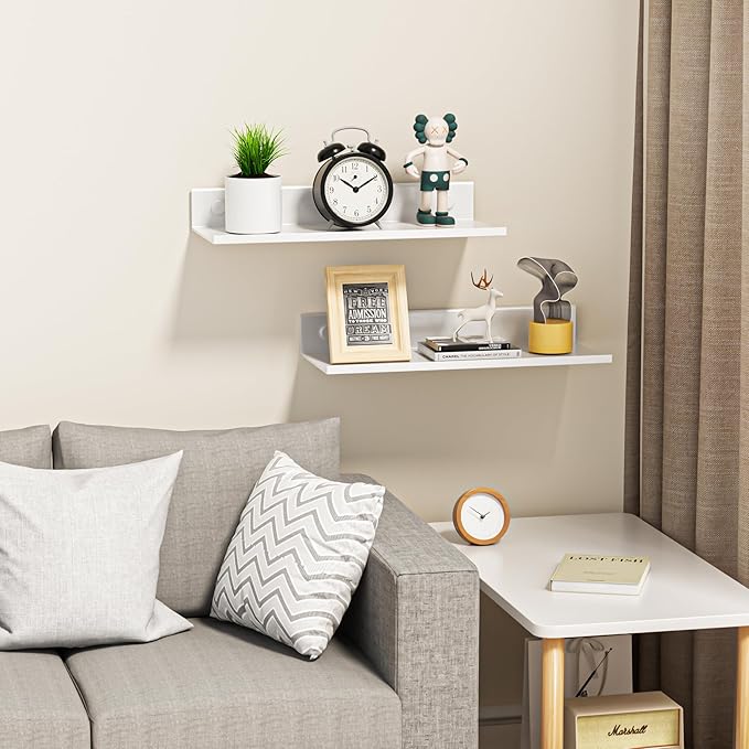 Wisfame Adhesive Wall Shelf 2 Pack, Modern Floating Shelves for Wall 11.8Inch, Metal Wall Mounted Display Ledge Shelf for Living Room, Bedroom, Bathroom