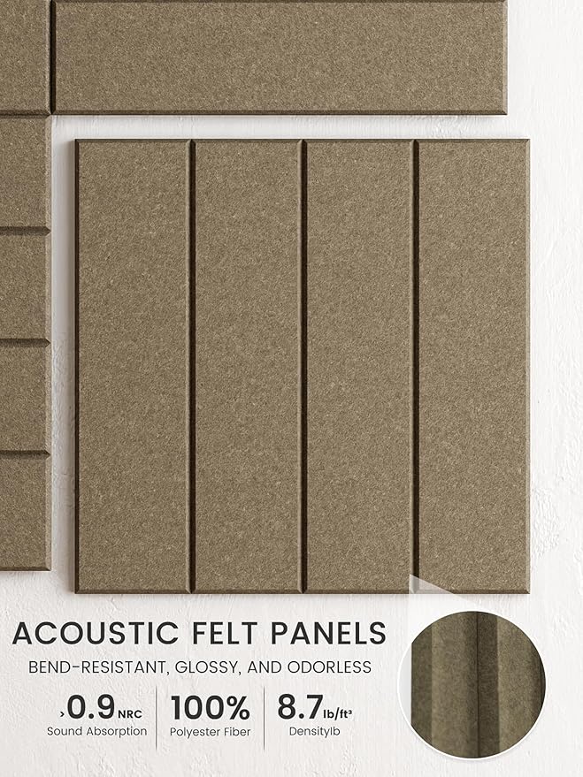 Bumusty Large Cork Board Alternative-48 x 36" Felt Bulletin Board Tiles, with 30 Pushpins, 70 Adhesive Tabs, Bold-Stripe 12-Pack, Cork Boards for Office Push Pin Board Felt Board-Earth Brown