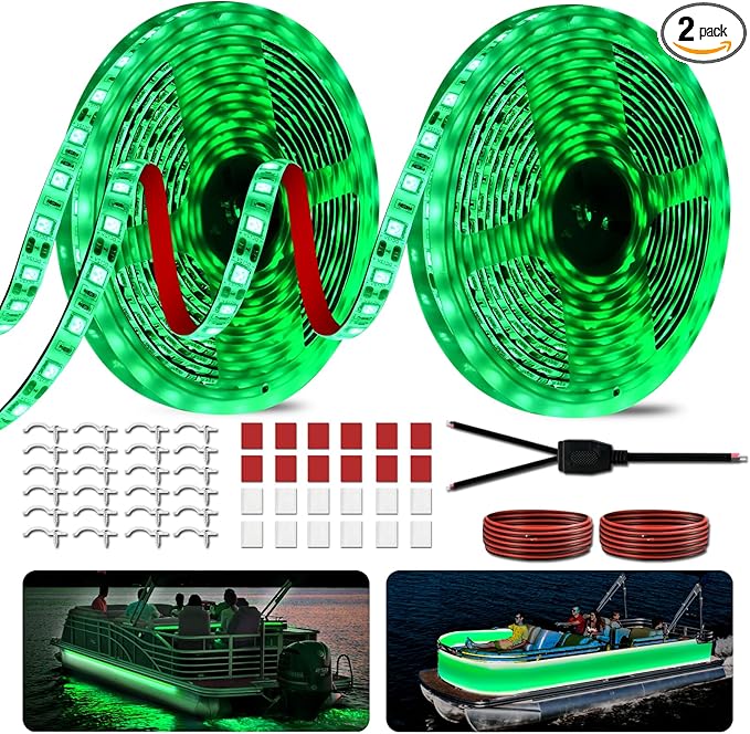 40FT Boat LED Strip Lights 12V Waterproof, Marine LED Strip Lights for Pontoon, Ideal as Under Gunnel Lights, Deck Light, Boat Interior Light for Kayak, Jon Boat and Fishing Boats (Green)