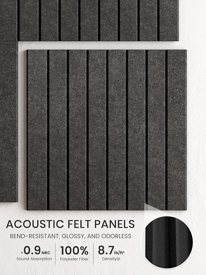 Bumusty Large Cork Board Alternative-36 x 24" Felt Bulletin Board Tiles, with 30 Pushpins, 40 Adhesive Tabs, Fine-Stripe 6-Pack, Cork Boards for Office Push Pin Board Felt Board-Charcoal Gray