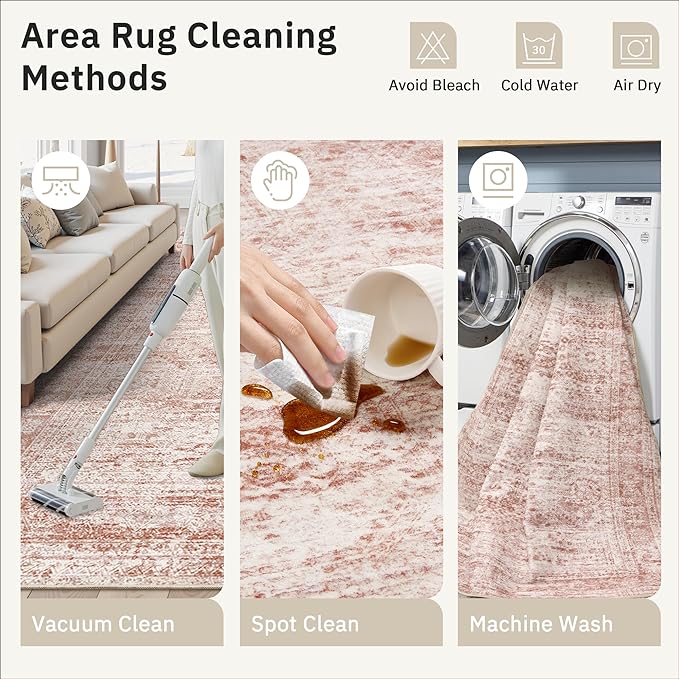 Soalmost 6x9 Area Rug for Living Room Washable Non-Slip Modern Rugs for Bedroom Dining Room Ultra-Thin Indoor Pink Rug