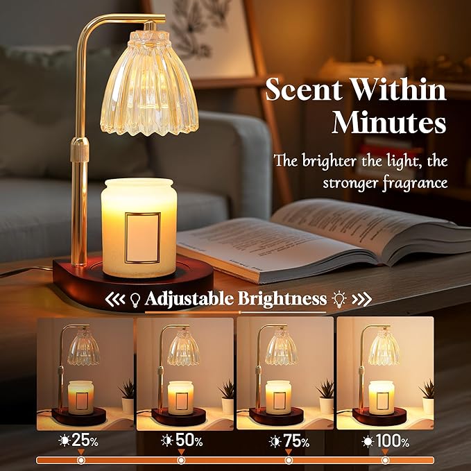 AIFEI Candle Warmer Lamp with Timer, Dimmable Candle Lamp with Adjustable Height, Birthday Gifts for Women Mom, House Warming Gifts New Home, Candle Lamp Warmer for Jar Candles with 2 Bulbs - Wood