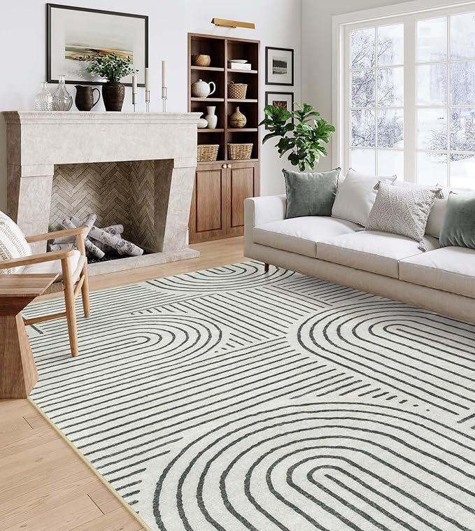 Lahome Abstract 8x10 Area Rugs for Living Room Bedroom, SoftWashable Rugs 8x10, Ultra-Thin Non-Slip Modern Dining Room Rug Non-Shedding Accent Carpet for Office Darrell (8x10ft,Black)