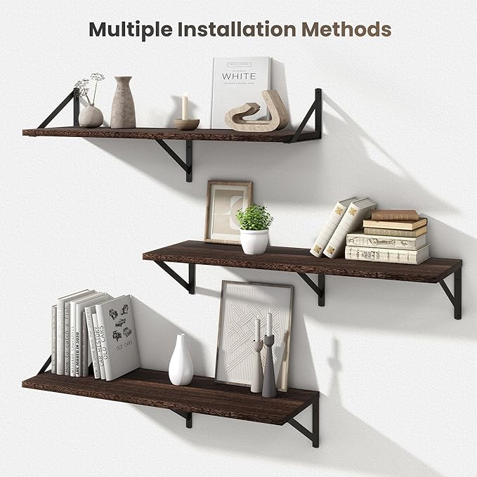 Marsmiles Deep Floating Shelves for Wall - 36 Inch Wide x 12 Inch Deep Wall Shelves Set of 2 - Rustic Wood Floating Shelves for Living Room Bedroom Bathroom