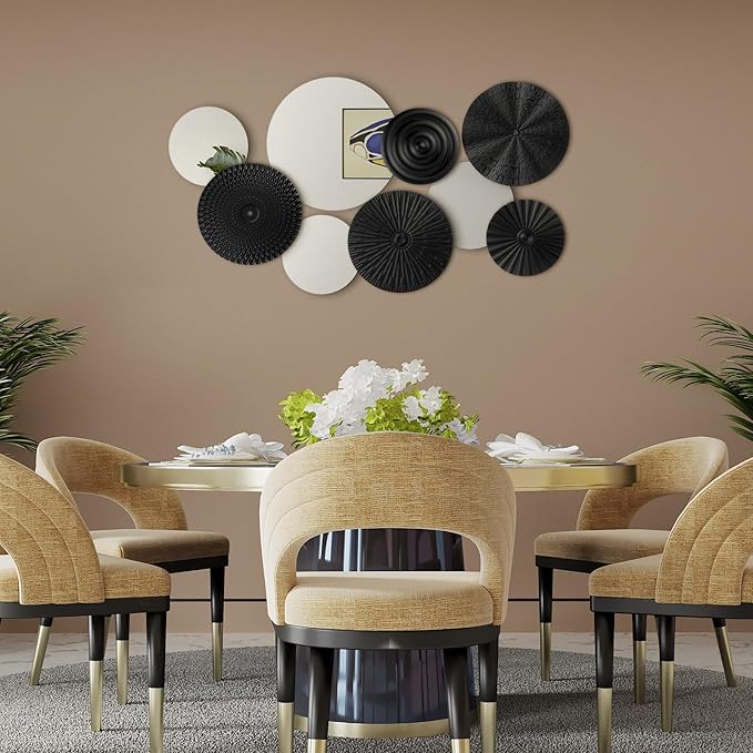 Blulu 9 Pcs Black Mirror Wall Decor Metal Round Home Art Decor Decorative Modern Circle Mirror Wall Art Sculpture Hanging Decorations for Home Living Room Office