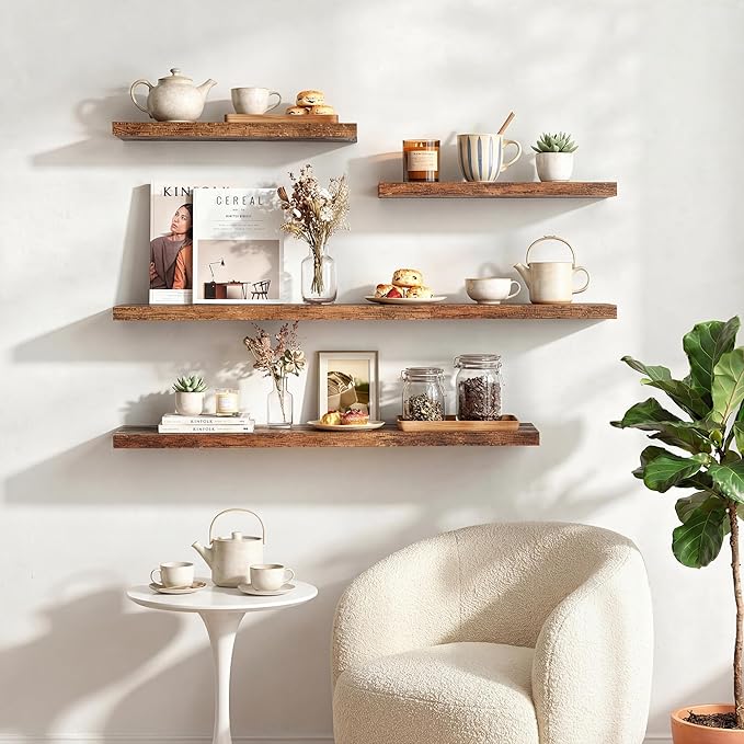 Dreamland 32 Inches Floating Shelves for Wall, 9.3" Deep Long Floating Shelves Set of 2, Large Display & Storage Shelf, Wall Shelf for Bathroom Bedroom Living Room Kitchen Office, Rustic Brown