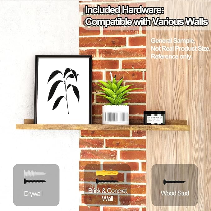 Small Floating Shelves for Wall Decor, Wall Mounted Wood Shelf for Bedroom, Living Room, Bathroom, Kitchen, Nursery, Display Ledge Shelf with Lip Set of 2-8 Inches, Brown