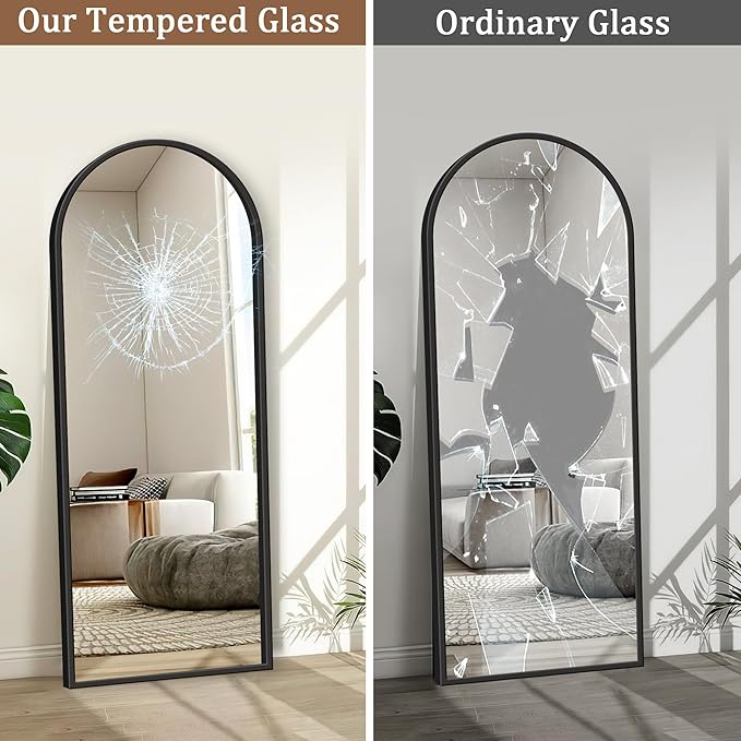 GlasFlength Full Length Mirror with Stand - 57" x 20" Arched Full Body Mirror with Aluminum Alloy Frame, Wall-Mounted/Leaning Against Wall/Standing Floor Mirror for Bedroom, Living Room, and Entryway