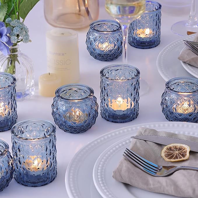 NITIME 36Pcs Assorted Blue Votive Candle Holders, Blue Candle Holders for Wedding Table Decor, Tea Lights Candle Holder for Table Centerpiece, Bridal Shower, Baby Shower Decorations