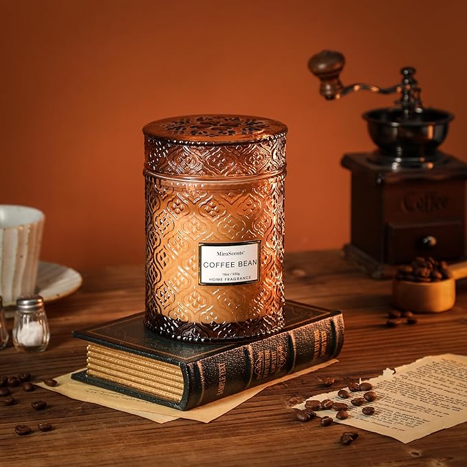 Coffee Bean Scented Candles, 19oz Aromatherapy Candles Gifts for Women, Brown Luxury Large Decorative Candles in Glass, Natural Soy Wax for Home