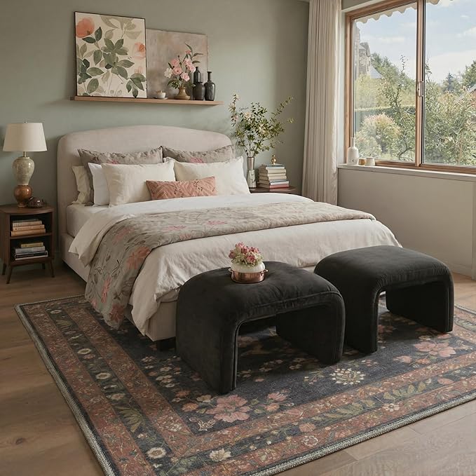 GENIMO Area Rug 2x3 Doormat, Machine Washable Low Pile Rugs, Small Retro Chenille Entryway Mat for Entrance, Hallway, Kitchen and Corridor, Dusty Charcoal