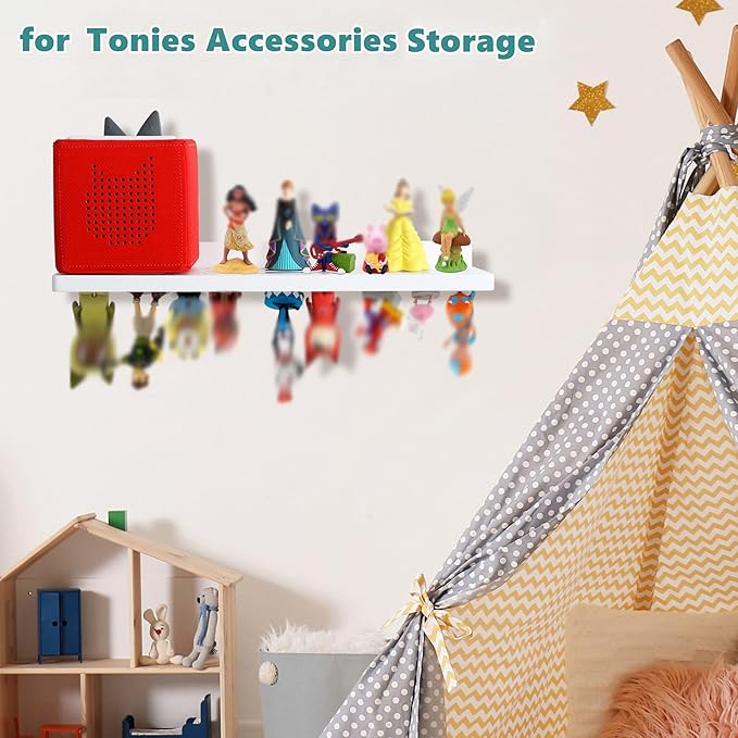 PHOENANCEE for Tonies Shelf Magnetic,for Toniebox Figures Storage Display Shelf 30-36 Character,Wall Floating Shelves Wooden,Compatible Charging Station for Children Kid's Room,Oak,1 Tier