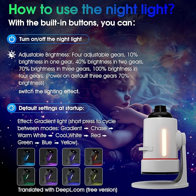 Galaxy Projector，Upgraded 4K HD Star Projector Lens, 10 Slides Image Planetarium BedRoom Lights，Ceiling Lights 360° Rotation 1/2/4Timer off &8 LED Color Night Light，for Bedroom, for Adults Kids