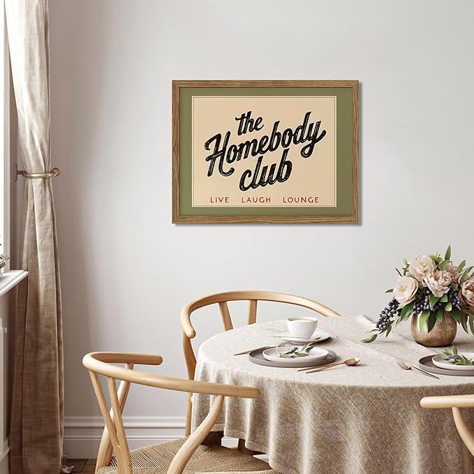 Vintage The Homebody Club Wall Art, Minimalist Live Sign Canvas Wall Decor Painting, Trendy Quote Artwork Poster Print Picture for Living Room Bedroom Homebody Gifts 16x24 Inch Framed
