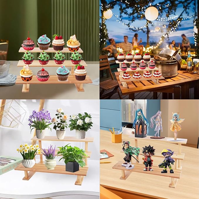 Riser Display Stands Wooden Cologne Organizer 3 Tier, Makeup Organizer for Vanity, Cupcake Stand Holder, Shelf Risers for Figures, Dessert Shelves for Party, Skin Care for Decoration Tray