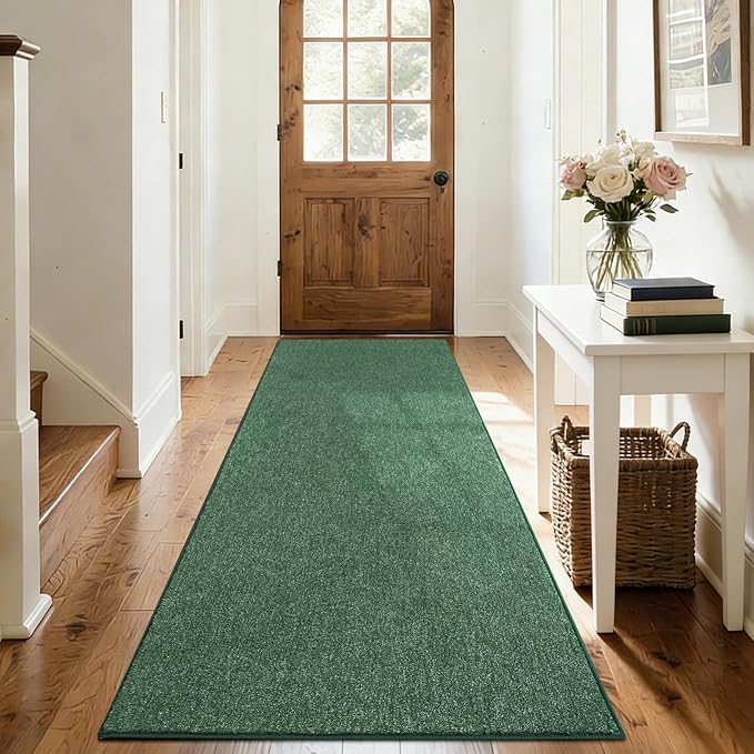 FinRèc 2x6 Washable Runner Rugs for Kitchen Hallway Bedroom, Low Pile Thin Rug Solid Color, Non-Slip Carpet Indoor for Home Decor (Green/White)