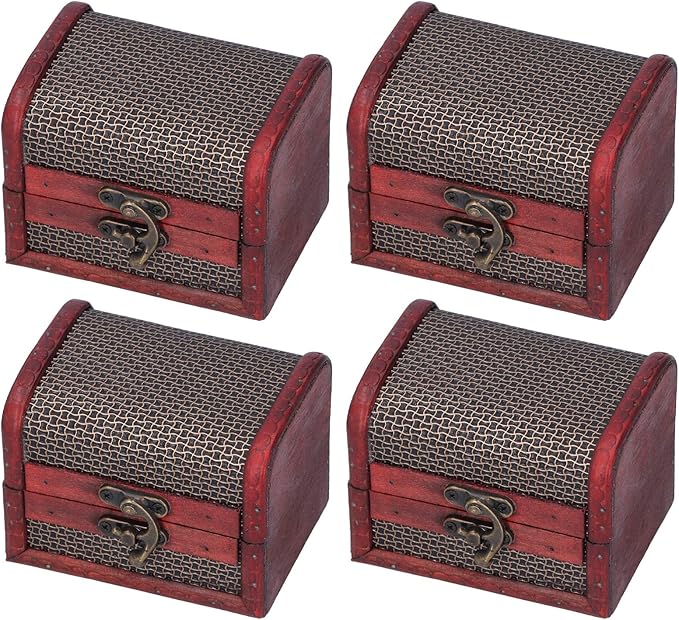 Gavigain 4PCS Retro Wooden Storage Box, Art Craft Classic Ornament Jewelry Organizer for Cosmetics Sweets Bedroom Home Decor