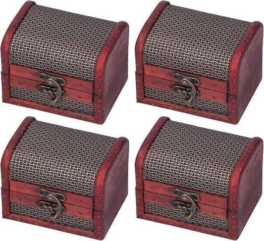 Gavigain 4PCS Retro Wooden Storage Box, Art Craft Classic Ornament Jewelry Organizer for Cosmetics Sweets Bedroom Home Decor