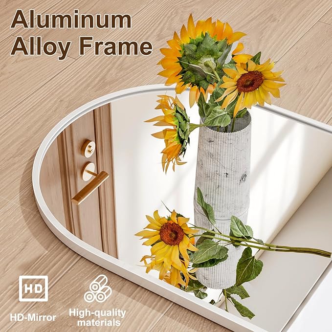Rowjut Full Length Door Mirror, Wall Mounted Wall Mirror & 48"X14" Arched Behind Door & Full Length Mirrors for Use in Living Rooms, Rooms, Bedrooms, Cloakrooms, etc. (White)