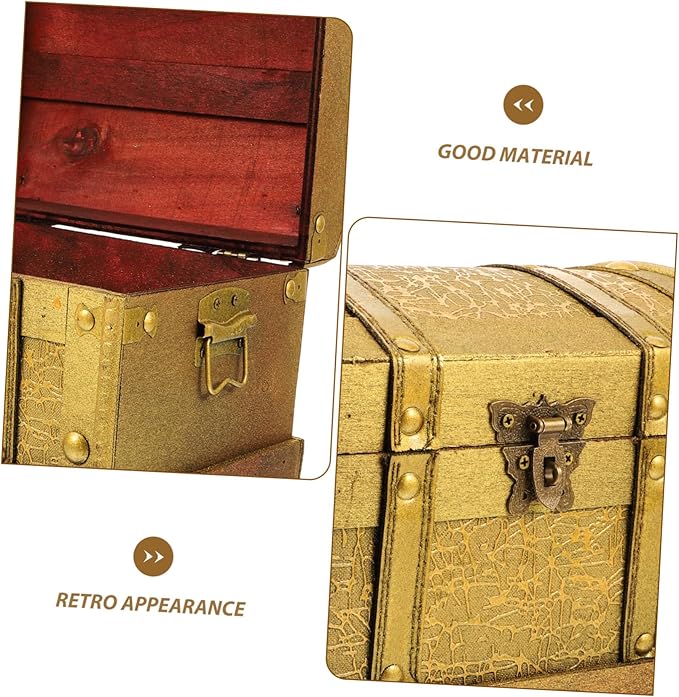 VALICLUD Vintage Wooden Pirate Treasure Chest Small with Metal Lock Elegant Jewelry and Keepsake Storage Box for Collectibles Gifts and Makeup Organizer Classic Design for Women and Party